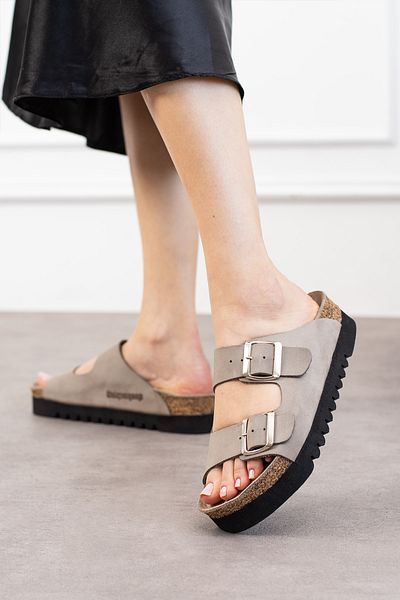 Uniqueqoop Tokyo Genuine Leather Cork Sole Orthopedic High Eva Women's Slippers