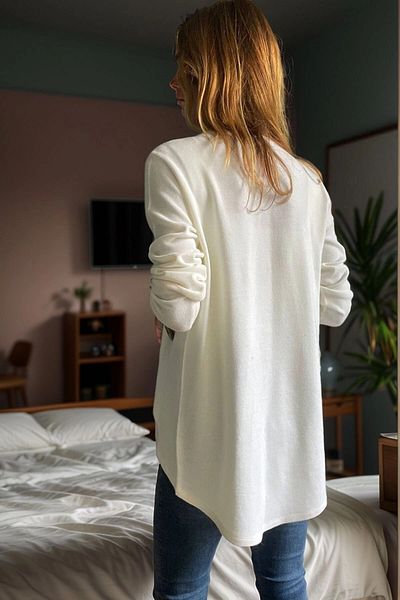 bacc Women's Ecru Shawl Collar Asymmetrical Cut Buttoned Loose Cardigan Bcbsk-25700-3328