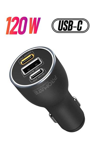 Promate Dual Type-C Car Charger, 120W
