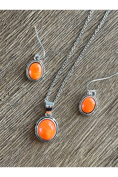 Büyük Hanım Retro Style Orange Elegant Women's Necklace Earring Set