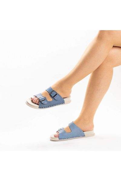 MixBrand Papuci plati confortabili, din piele naturală, cu bretele zilnice
