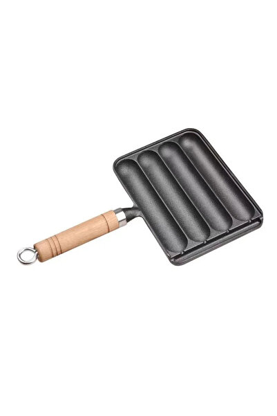 OEM Non-stick grill pan, durable cast iron and wooden handle, healthy cooking pan, 18x14 cm