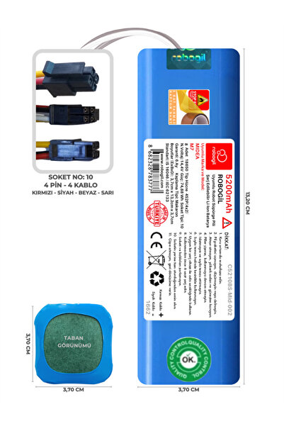 ROBOGİL Midea M7 5200mah Pili Uyumlu Robot Süpürge Bataryası C5210bs-mid-002
