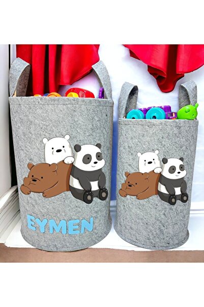 Trend Sizde Unisex Kişiye Özel İsimli Gri Baskılı Büyük Ve Orta Boy Bebek Çoc...