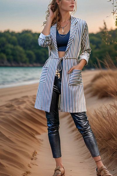 bacc Women's Brick Stripe Long Boyfriend Jacket Bcbsk-25700-3272