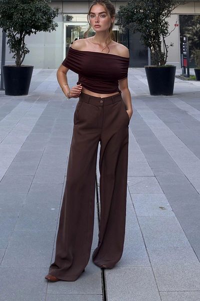 bacc Women's Brown High Waist Skinny Leg Casual Trousers Bcbsk-25700-3427