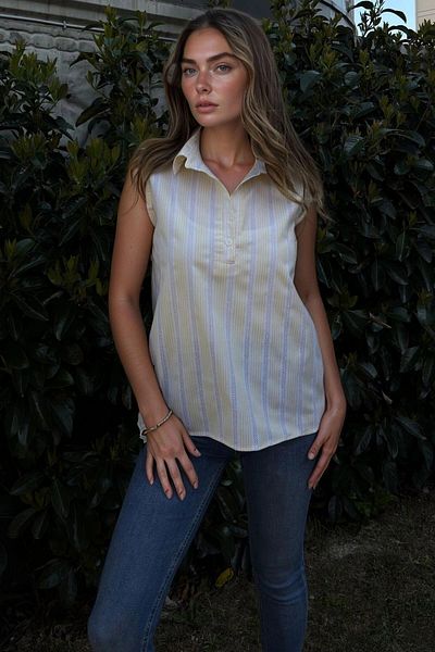 bacc Women's Yellow Self Textured Half Placket Tank Top Bcbsk-25700-3422