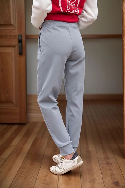 bacc Women's Gray Self-Textured Pocket Jogger Pants with Elastic Waist Bcbsk-25700-3325