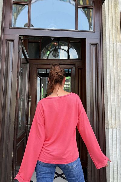 bacc Women's Coral Soft Textured Oversize Blouse Bcbsk-25700-3470