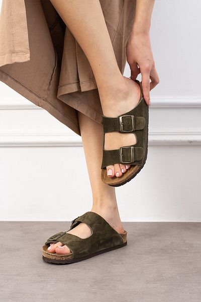 Uniqueqoop Παντόφλες Unisex από γνήσιο δέρμα Ορθοπεδικής Σόλας από φελλό Tokyo