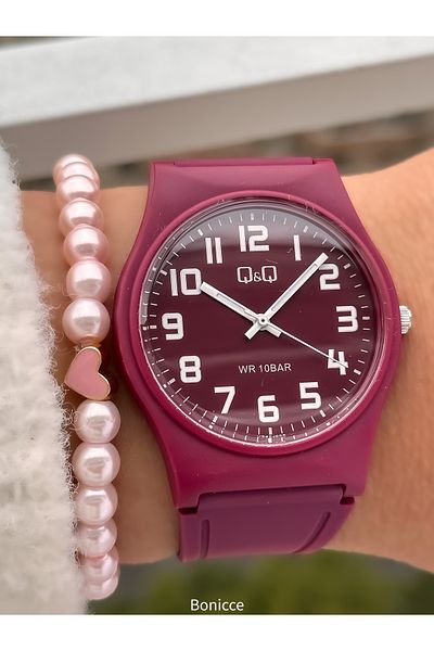 Q&Q Brand Pool Sea Use Suitable Claret Red Silicone Cord Girl's Digital Watch Bracelet Gift