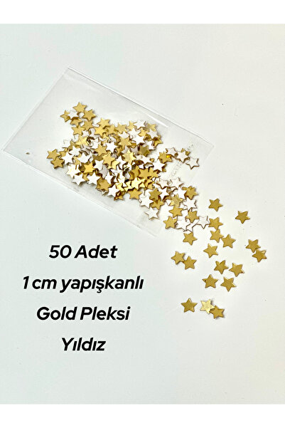 ouzhanya hediyelik Gold Pleksi Yıldız 1 Cm Yapışkanlı Hobi Süsleme Aksesuar 50 Adet