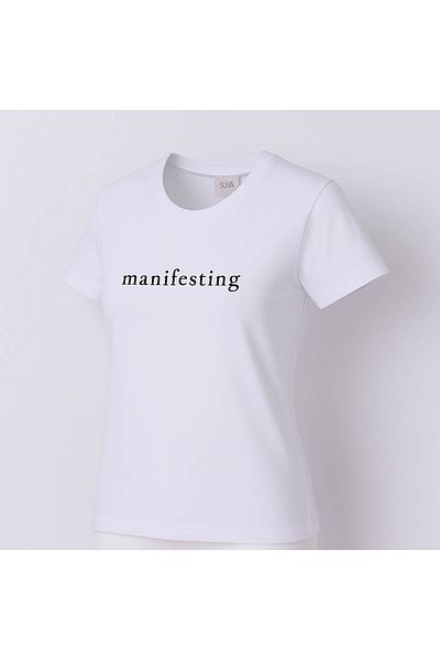 trender Relaxed Fit White Women's T-Shirt Manifesting Print