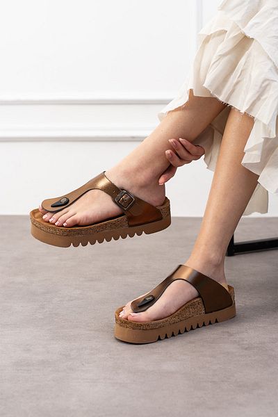 Uniqueqoop Madrid Genuine Leather Cork Sole Flip Flops High Eva Women's Slippers