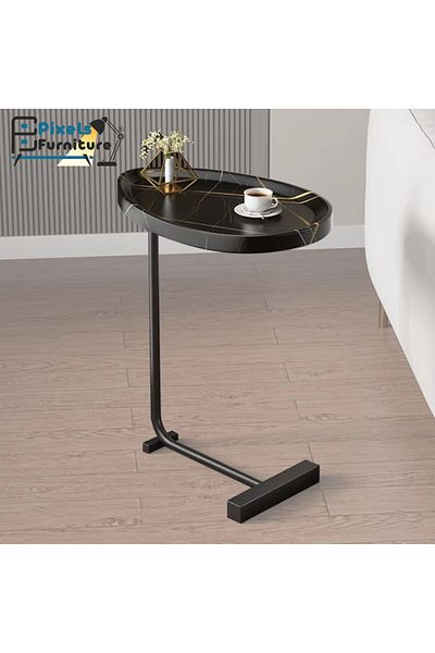 PixelsFurniture طاولة جانبية من بكسل الأثاث على شكل C للأريكة والسرير، طاولة بقواعد معدنية صلبة