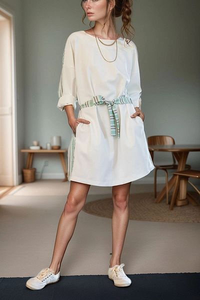 bacc Women's Green Self Belted Front Back Garnished Pocket Casual Dress Bcbsk-25700-3313