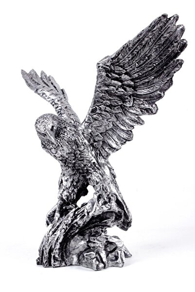 İZMİR ASKERİ MALZEME Ozel Tasarim Gumus Renkli Kanatli Kartal Maket Heykeli