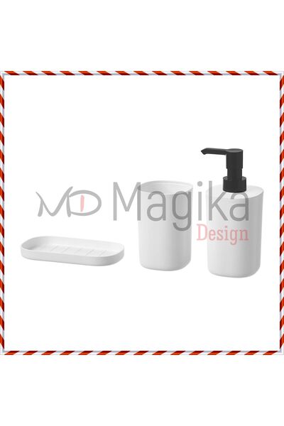 Magika Design طقم حمام إم دي ستورافان مع حامل فرشاة أسنان، وطبق صابون، وصينية، أبيض، 3 قطع