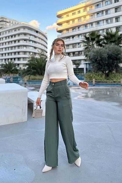 bacc Women's Khaki High Waist Skinny Leg Casual Trousers Bcbsk-25700-3427