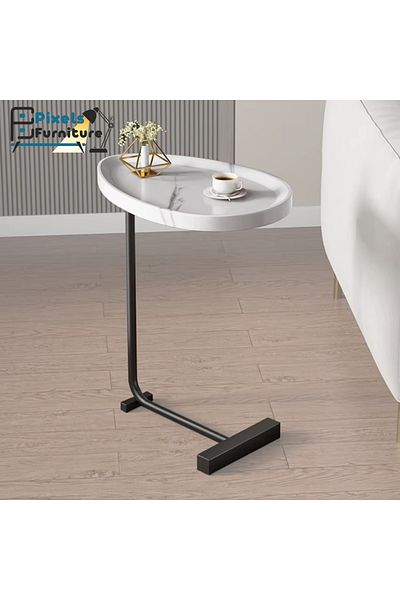 PixelsFurniture Pixel Furniture C-Shaped Side Table for Sofa and Bed, Solid Metal Base Table