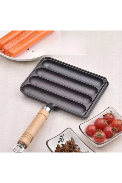OEM Non-stick grill pan, durable cast iron and wooden handle, healthy cooking pan, 18x14 cm
