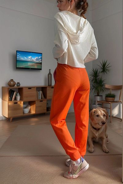 bacc Women's Orange Self-Textured Pocket Jogger Pants with Elastic Waist Bcbsk-25700-3325