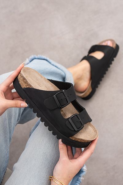 Uniqueqoop Tokyo Genuine Leather Cork Sole Orthopedic High Eva Women's Slippers