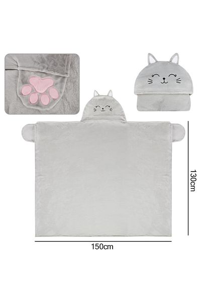 OEM Cozy Blanket with Hood and Sleeves, Kitty, Super Soft and Fluffy Flannel