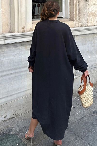bacc Women's Black Oversize Half Placket Dress Bcbsk-25700-3515