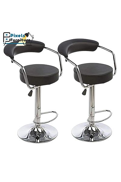 PixelsFurniture Set of 2 Pixel Furniture Bar Stools Adjustable Modern Design Swivel Leather Backrest Footrest