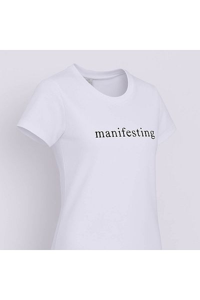 trender Relaxed Fit White Women's T-Shirt Manifesting Print