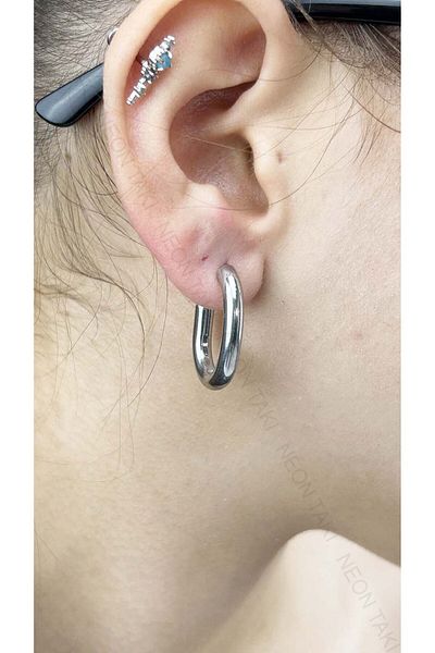Neon Takı by Atalay Upright Balloon Ring 213 - Silver Color, Sensitivity Tag and Stainless Steel Earrings