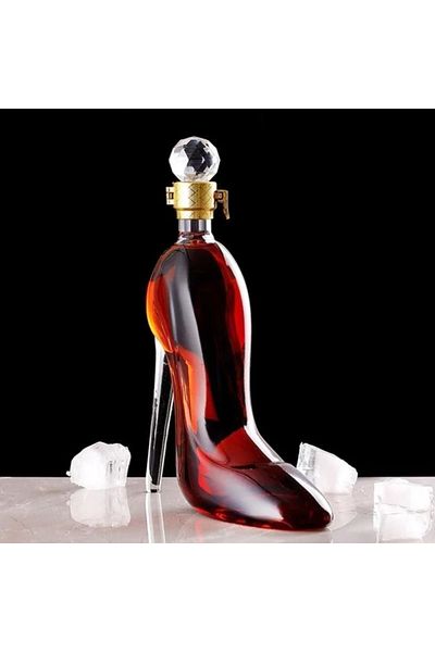 OEM Glass decanter, stiletto shoe shape, 350 ml, elegant for wine and whiskey