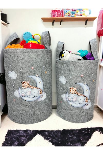 Trend Sizde Gray Giraffe Printed Large and Medium Size Unisex Toy Laundry Basket
