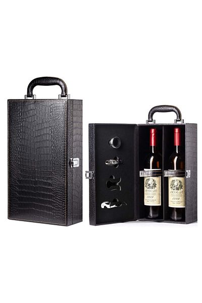OEM Deluxe Wine Box Set, for 2 bottles, with wine accessories included, eco-leather