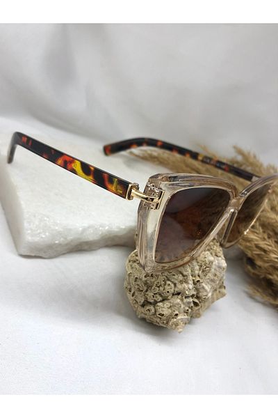 TD TRENDDURAGI Peran Cat Eye Light Brown Handles Leopard Women's Sunglasses