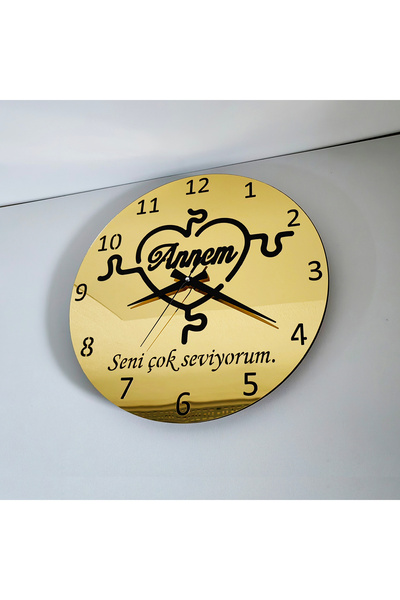 Anneler Için Aynalı Pleksi Duvar Saati Seni Çok Seviyorum Annem