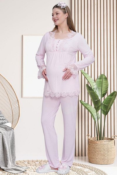 Mecit Pijama Mecit 6300 Pink Lace Maternity Pajama Set