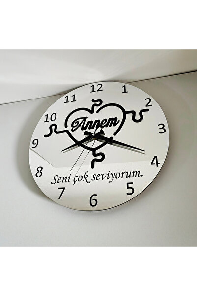 Anneler Için Aynalı Pleksi Duvar Saati Seni Çok Seviyorum Annem