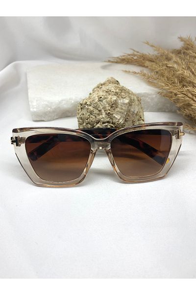 TD TRENDDURAGI Peran Cat Eye Light Brown Handles Leopard Women's Sunglasses