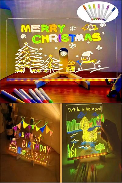 STOREMAX 20X20 Led Lighted Writing Drawing Board Adjustable Stand and Gift 7 Felt Pens Star Buy Bz