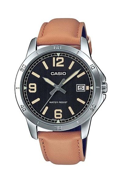 Casio Analog Leather Strap Watch, Model MTP-V004L-1B2UDF - 42mm, Brown for Men