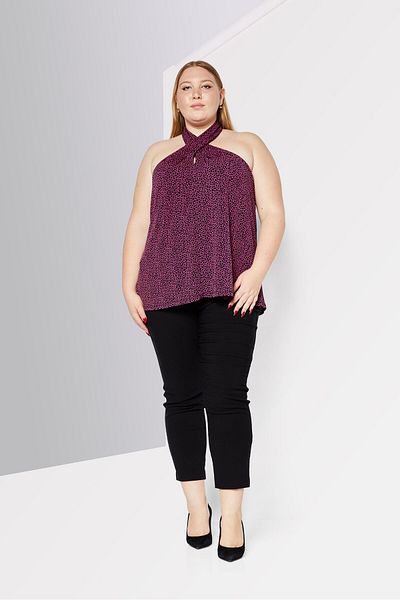 Michael Kors Women Plus Size Halter Neck Sleeveless Animal Print Top, Purple
