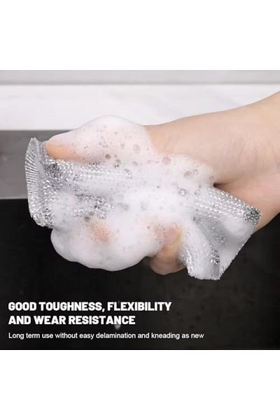 STOREMAX Ntwork Home 2 Pieces Inox Dishwashing Sponge, Scratch-Free Wire Scrubbing Sponge, Stainless Steel, Kitchen