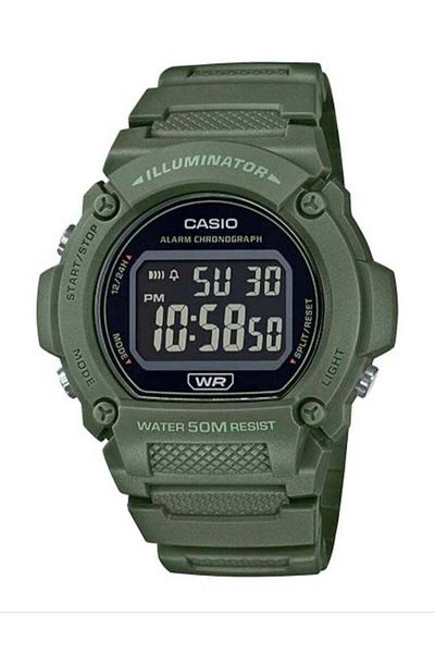 Casio W-219HC-3BVDF Digital Watch with Green Resin Strap for Men