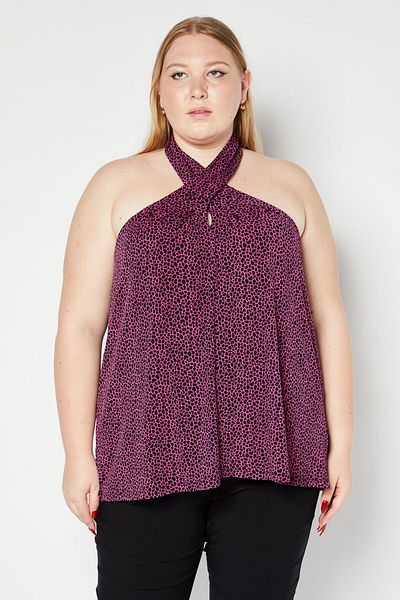 Michael Kors Women Plus Size Halter Neck Sleeveless Animal Print Top, Purple