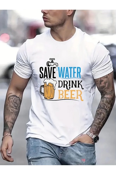 Massgai Tricou oversize 100% bumbac, unisex, economisiți apă, băutură, bere