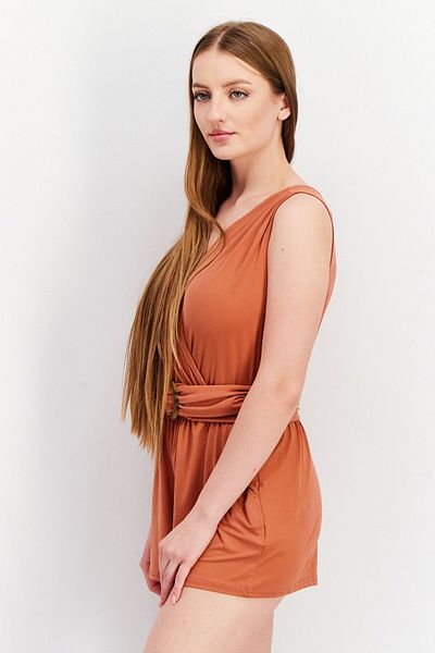 BB Dakota by Steve Madden Women Belted Surplice Neck Playsuits, Bricks