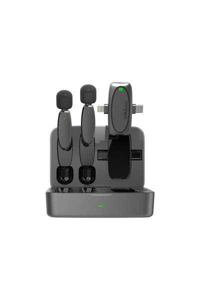 porodo Telefon Tablet Uyumlu Çift Bağlantı Kablosuz Yaka Mikrofon Seti 100m Menzil ENC Gürültü Engelleme