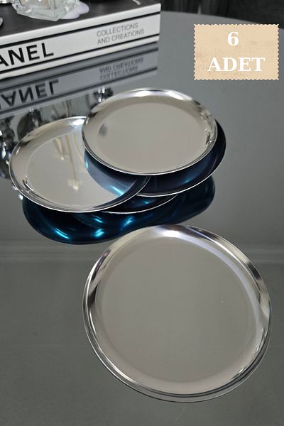 Yaren Style 6 Pcs Mini Silver Color Stainless Steel |   Dessert, Treat Cookie Plate 12cm